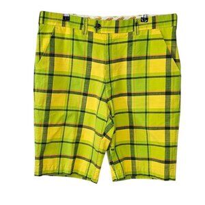 Loudmouth Mens Plaid Neon Print Shorts, Golf, Casual, Bright, Cotton, Size 34
